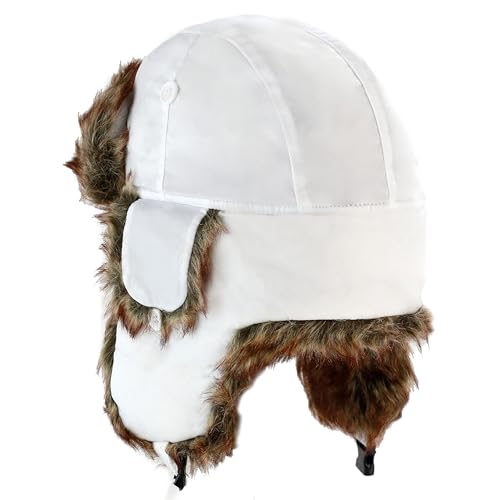 Image of Faux Fur Safety Reflective Aviator Trapper Hat Snow Ski Trooper Winter Cap