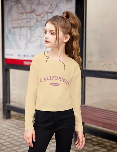 Image of Arshiner Girls Crop Tops Long Sleeve Shirts Drop Shoulder Crewneck Casual Fashion T Shirts Tee