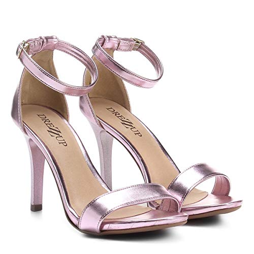 Sandália Drezzup Salto Fino Metalizada Feminina - Rosa - 38
