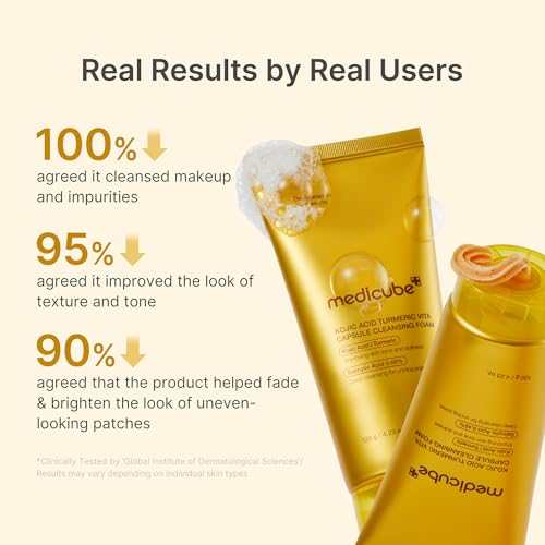 Image of medicube Facial Cleanser Turmeric Capsule Foam Cleanser | for Balancing Uneven Skin Tone & Texture | Fade Appearance of Uneven Patches & Ideal for Use After Spot Care | Korean Skincare, 4.23 oz