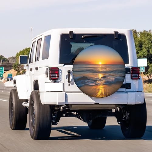 Image of Colorful Sun Over The Sea Waves Reflections Tropics Spare Tire Cover Dust-Proof Wheel Tire Cover Fit Trailer, RV, SUV and Many Vehicle 17 Inch