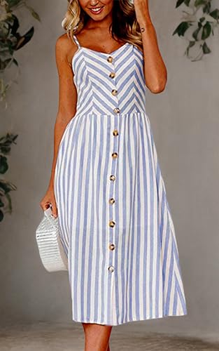 Image of Angashion Women's Dresses-Summer Floral Bohemian Spaghetti Strap Button Down Swing Midi Dress