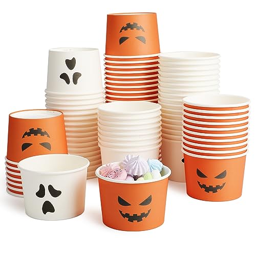 Uiifan 150 Pcs Halloween Treat Snack Cups 8 Oz Disposable Pumpkin...