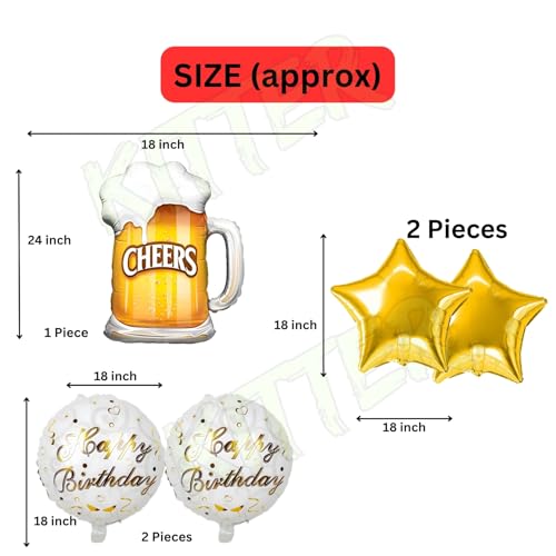 Image of KITTER Cheers Foil Balloon For Birthday - 5 Piece Set | Cheers Balloon For Decoration | Birthday Decoration Items for Men | Cheers Foil Balloon For Husband Wife | Birthday Decorations for Men