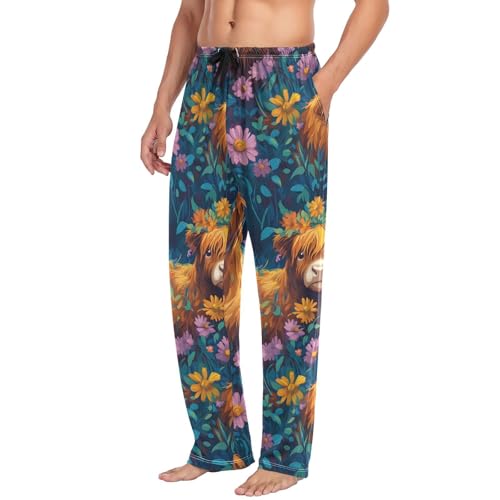 AIXIWAWA Highland Cows Mens Pajama Pants Cozy Sleepwear Lounge PJ Bottoms with Pocket Drawstring S4