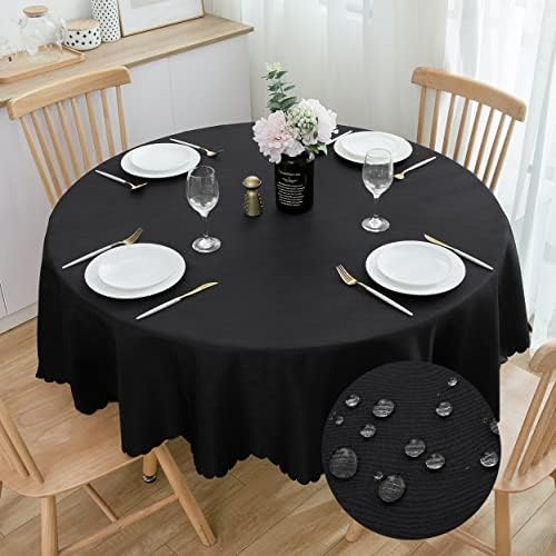 SPRICA Jacquard Round Tablecloth Water Resistance Machine Washable Solid Color Table Cover, Suit for 50-120cm/20-47inches Round Table, Diameter 160cm/63in, Black