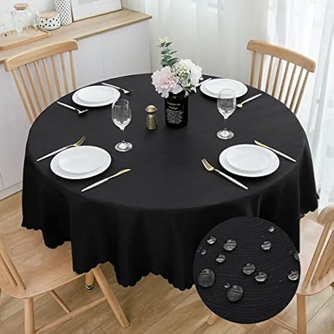 SPRICA Jacquard Round Tablecloth Water Resistance Machine Washable Solid Color Table Cover, Suit for 80-160cm/30-63inches Round Table, Dia 78inch/200cm, Black Cover