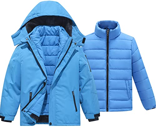 Ggleaf Boy's 3 In 1 Waterproof Ski Jacket Warm Winter Snow Coat Hooded Fleece Raincoats Blue 8 #TOP8