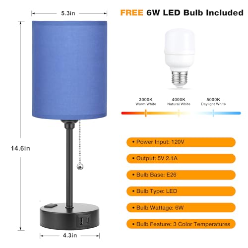 Image of Small Bedside Table Lamp for Bedroom - Desk Lamp with USB Ports for Dorm