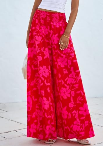 PRETTYGARDEN Women's 2025 Summer Flowy Wide Leg Palazzo Pants Dressy Casual Elastic High Waisted Pockets Boho Beach Trousers2