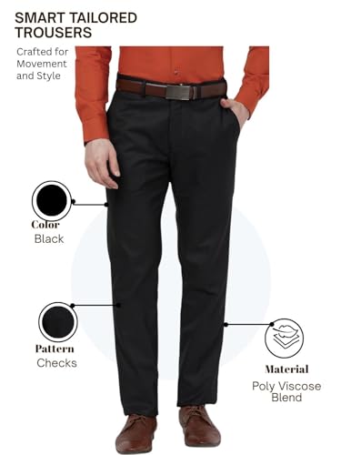 Image of Raymond Men Slim Fit Checks Pattern Polyester Blend Flat Front Formal Trouser