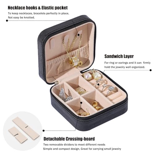 Image of Zephorus Leather Small Jewelry Box For Necklace, Bracelet, Pendant, Earring Travel Portable Jewelry Case (Black)