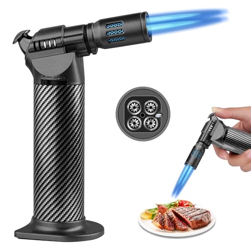 PORFOYO Quemador de cocina, antorcha de butano, quemador de flambeo, quemador Bunsen, quemador de cocina para camping, hornear, soldadura culinaria, soldadura, barbacoa, llama ajustable (gas no