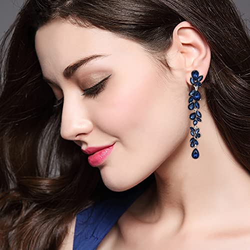 EVER FAITH Wedding Rhinestone Crystal Chandelier Earring for Women Brides, Art Deco Marquise Teardrop Bridal Long Dangle Drop Earrings for Prom2