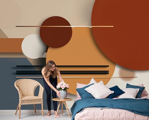 Papier peint panoramique géométrique pour transformer un mur blanc en décor moderne terre cuite - 7