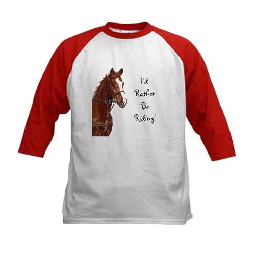 CafePress Id Rather Be Riding Horse Kids Baseball Jersey Kids Cotton Baseball Jersey, 3/4 Raglan Sleeve Shirt Red/White
