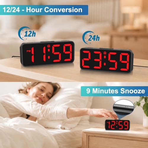 Image of Peakeep Small Digital Alarm Clock for Bedroom, Large Number, Battery Backup | Plug-in Tiny Electric Clock Brightness Dimmable for Bedsise Desk Table Small Spaces, 5 Volume, Easy to Set, Adapter Included