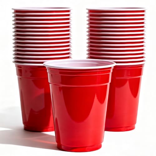 WhalePassing Disposable Plastic Party Cups Red 12oz 100 Count Party Cups for Large Gatherings Picnics BBQ Birthdays and More