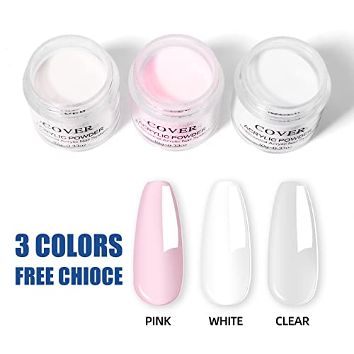 LIONVISON Set Polvere e 40ML Liquido Acrilico Per Unghie,3 Colori (Trasparente,Rosa,Bianco) Set Polvere e Liquidi Acrilici per Adatto a Principianti ed Esperti di Unghie, Nessuna Lampada UV Richiesta