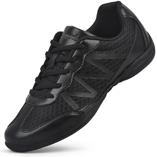 Smapavic Cheer Shoes Women Black Cheerleading Shoes Breathable Sneakers Athletic Training Tennis Walking Shoes Size 7