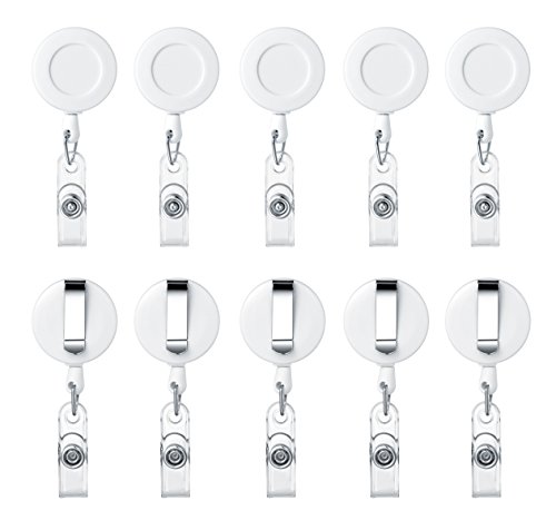 ljdeals White Matte Retractable Badge Holder ID Badge Reel Clip On Card Holders Pack of 10