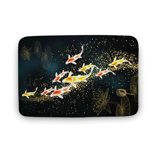 玄関マット室内 鯉 色鯉 和風 黄金の蓮の葉 泥落としマット 滑り止め 50x80cm 大判 カーペット 耐摩耗性 吸水 ドアマット バスマット ふわふわ 柔らか 洗える 抗菌防臭 足拭きマット 廊下 洗面所 掃除 ラグマット オールシーズン適用 水洗い