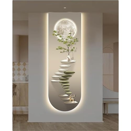 Peinture décorative avec éclairage de fond LED paysage zen pour grand salon