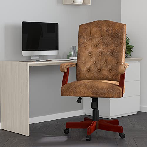 Merrick Lane Versailles Swivel Office Chair, Bomber Brown