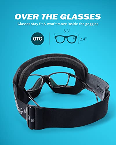 Super Penguin Ski Goggles For Men Women - Snowboard Goggles With Double Spherical Magnetic Interchangeable Lens - Otg Design Snow Goggles Anti-Fog Uv Protection, Vlt 5% Silver Lens Black Frame #TOP4