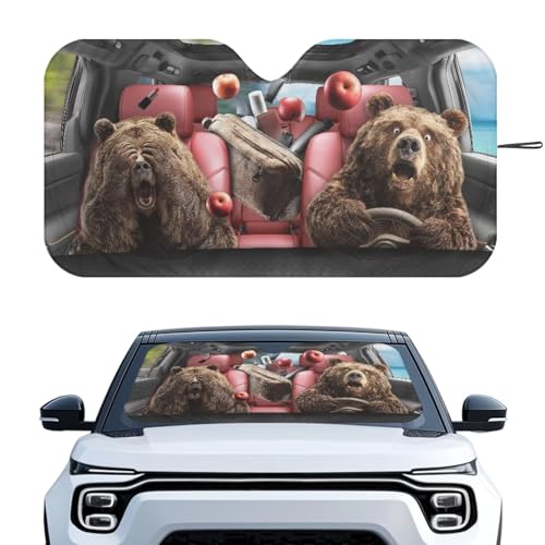Image of Funny Bear Drive Car Front Windshield Sun Shade Sunshade Visor Windshield Cover Automotive Interior Accessories for Sun Protection, Universal Fit Most Cars Women Men