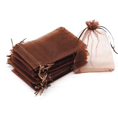 Image of Dealglad 100pcs Drawstring Organza Jewelry Candy Pouch Party Wedding Favor Gift Bags (3x4, Brown)