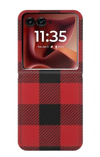 Etui cuir Motorola Razr Ultra 2026 style bucheron rouge et noir chic