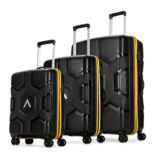 Image of Aristocrat Rock | Set of 3 Trolley Bag, 55+66+76 Cm, Small+Medium+Large Hardside Luggage | 4 Wheels, Combination Lock | Polypropylene | Suitcase for Travel | 7 Year International Warranty | Jet Black