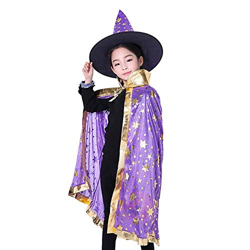 Cape du Magicien Halloween Enfant Cosplay Costume Filles Garçons Pour Halloween Cape Avec Chapeau Cape Magicien Manteau de Sorcière Déguisement Pour Carnaval Masquerade Soirée, Idéal Cadeau Enfant Cover