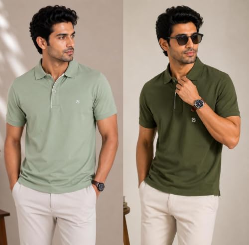 Image of Men's Trendy Regular Fit Solid Polo Collar Casual Half Sleeve T-Shirt| Soft| Casual Wear|Combo Set (Pack of 2)