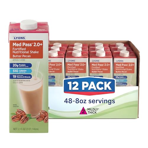 MED PASS 2.0 Fortified Nutritional Shake Butter Pecan Flavor High-Calorie Nutrition Drink for Medication Pass Programs and Reduced Appetites Vitamin and Mineral Fortified 32 fl oz - 12 Pack