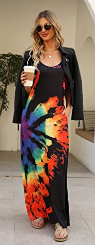 Image of Supnier Women's Summer Maxi Dress Casual V-Neck Sleeveless Bohemian Spaghetti Strap Floral Long Maxi Dress with Pockets
