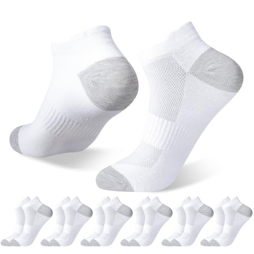6 Pairs Ankle Socks White Sport Sock White Low Cut Socks with Mesh Breathable Design for Men(39-45)