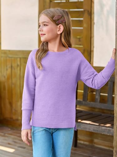 Image of Haloumoning Girls Fall Sweater Kids Ribbed Knit Split Pullover Tops 5-14Y