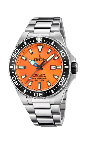 Festina Herren-Taucheruhr Profi-Diver Edelstahl 46mm, Glas: Saphirglas, F20663/4
