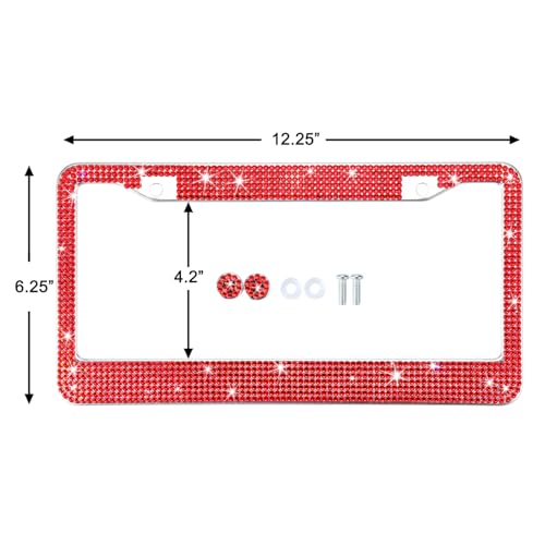 Tzarrot BCA- FRAME- RED Bling Rhinestone License Plate Frames For Women, Metal Rust-Proof License Plate Cover Bling Car Accessories thumb #3