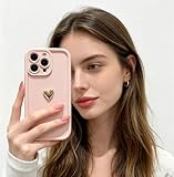 Kompatibel mit iPhone 6/iPhone 6s – Goldene galvanisierte 3D Herz Handyhülle, Mattes TPU Vollschutz Softcase