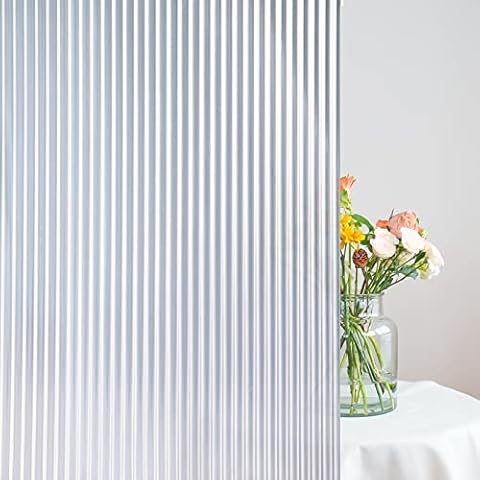 Window Privacy Film Stripe Pattern Opaque Window Film Non Adhesive Static Cling 3D Window Decals UV Sun Blocking Heat Control Door Films for Bathroom Home and Kitchen (White, 17.7 x 78.7 Inch) Cover