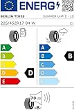Berlin Tires Summer UHP 2 - Pneu d'été - 205/45 ZR17 84 W - D/B/70 dB - Idéal pour voiture