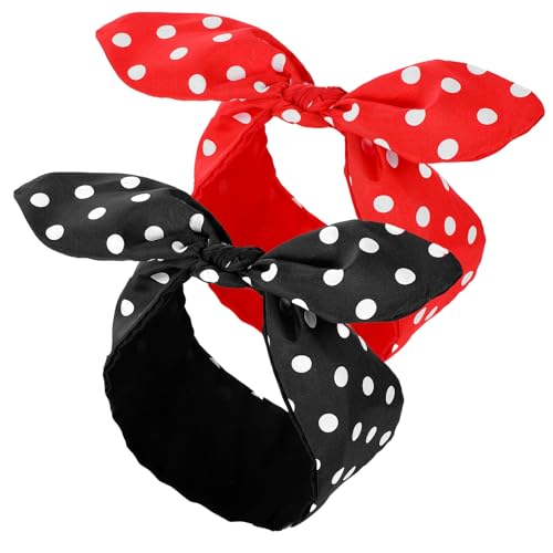 TIESOME 2 Stück Polka Rundes Haarband mit Metalldraht, Haarband Rockabilly Kopfband Vintage Haarreif Schwarz Rot Schleife Knoten Haarreif für Mädchen 50er 90er Jahre Deko Accessoires Damen TIESOME 2 Stück Polka Rundes Haarband mit Metalldraht, Haarband Rockabilly Kopfband Vintage Haarreif Schwarz Rot Schleife Knoten Haarreif für Mädchen 50er 90er Jahre Deko Accessoires Damen