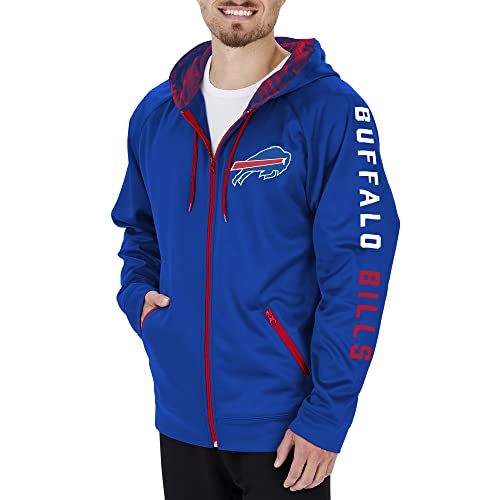 Zubaz Men's NFL Team Color Full Zip Hoodie with Camo Lines Details, Hooded Sweatshirt, Buffalo Bills, Small