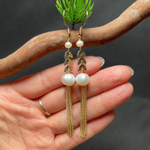 Pendientes de Borla de Hoja de Perla Joyería de Plata S925 para Mujer 3