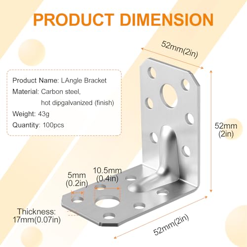 MURAGIC 100PCS Shelf Brackets 2 inch L Brackets for Shelves Heavy Duty Stainless Steel Corner Brackets for Wood Right Angle Bracket 52x52mm Hardware Brackets for Wood Framing Furniture Reinforcement by MURAGIC - Image 2