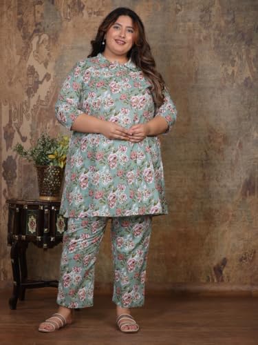 Image of NISHIRE Women's Cotton Floral Co-ord Kurta Set, Plus Size Stylish Ethnic Wear Set