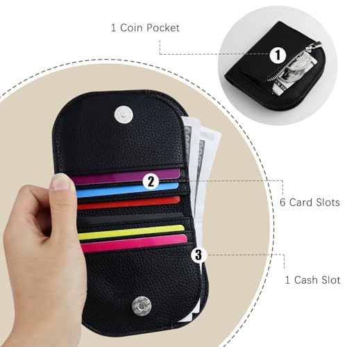 Small Wallet for Women, Ladies Leather Bifold Coin Purse, Cute Mini Change Purses with Zipper Pocket Card slots (Black)4